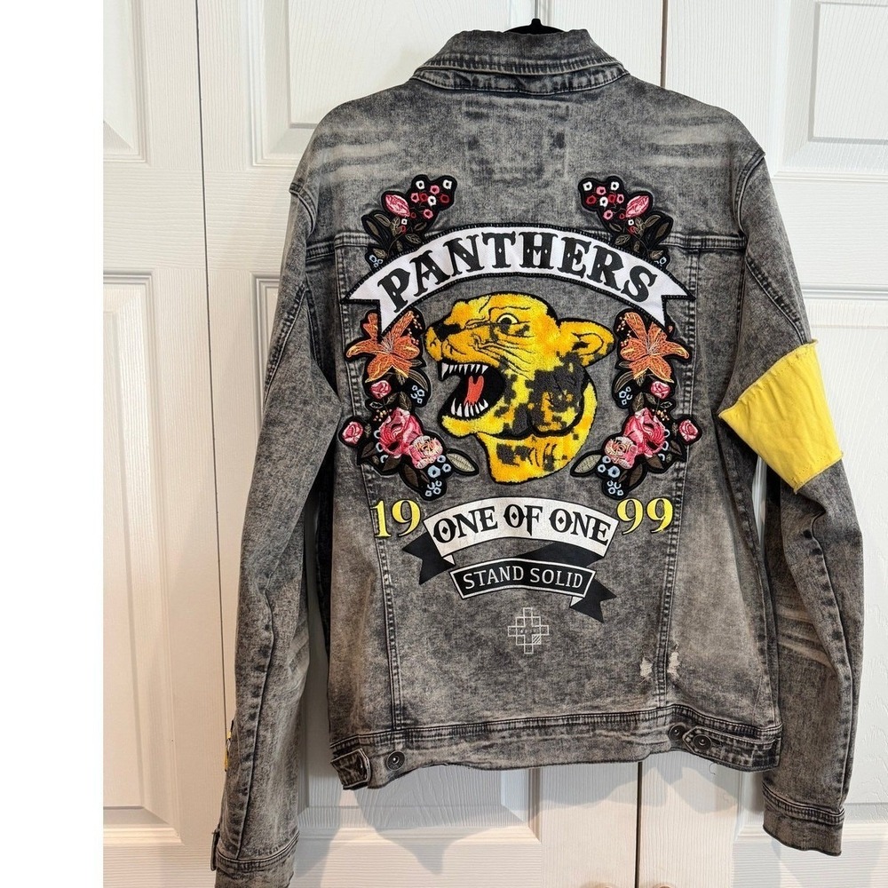 Eight District Mens Black Denim Jacket Black Distressed Streetwear Maximalist